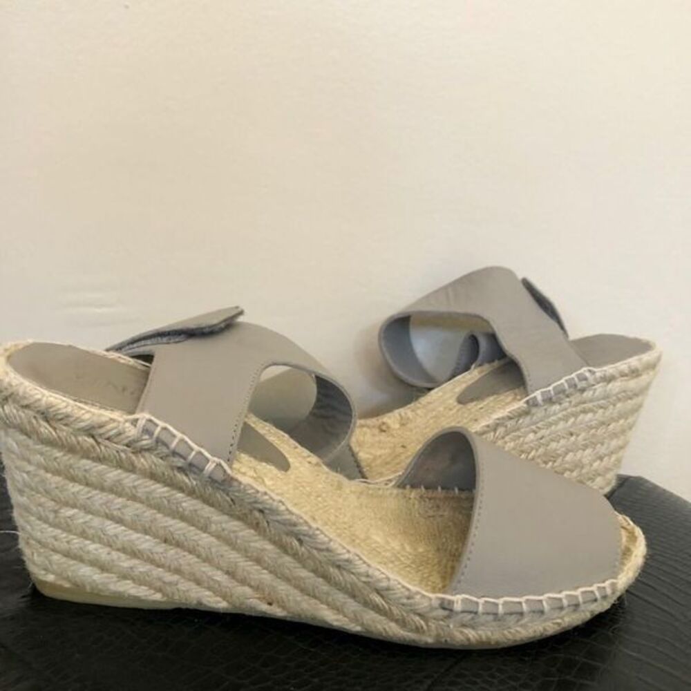 SZ9 VINCE Made in Spain Leather Sophie Wedge Sandal w Jute Rope Detail in Grey - Picture 7 of 10